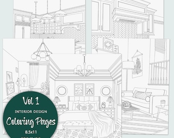 Interior design coloring pages vol printable adult coloring pages instant download