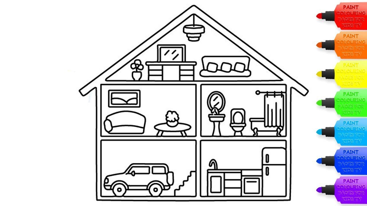 How to draw a inside house for kids