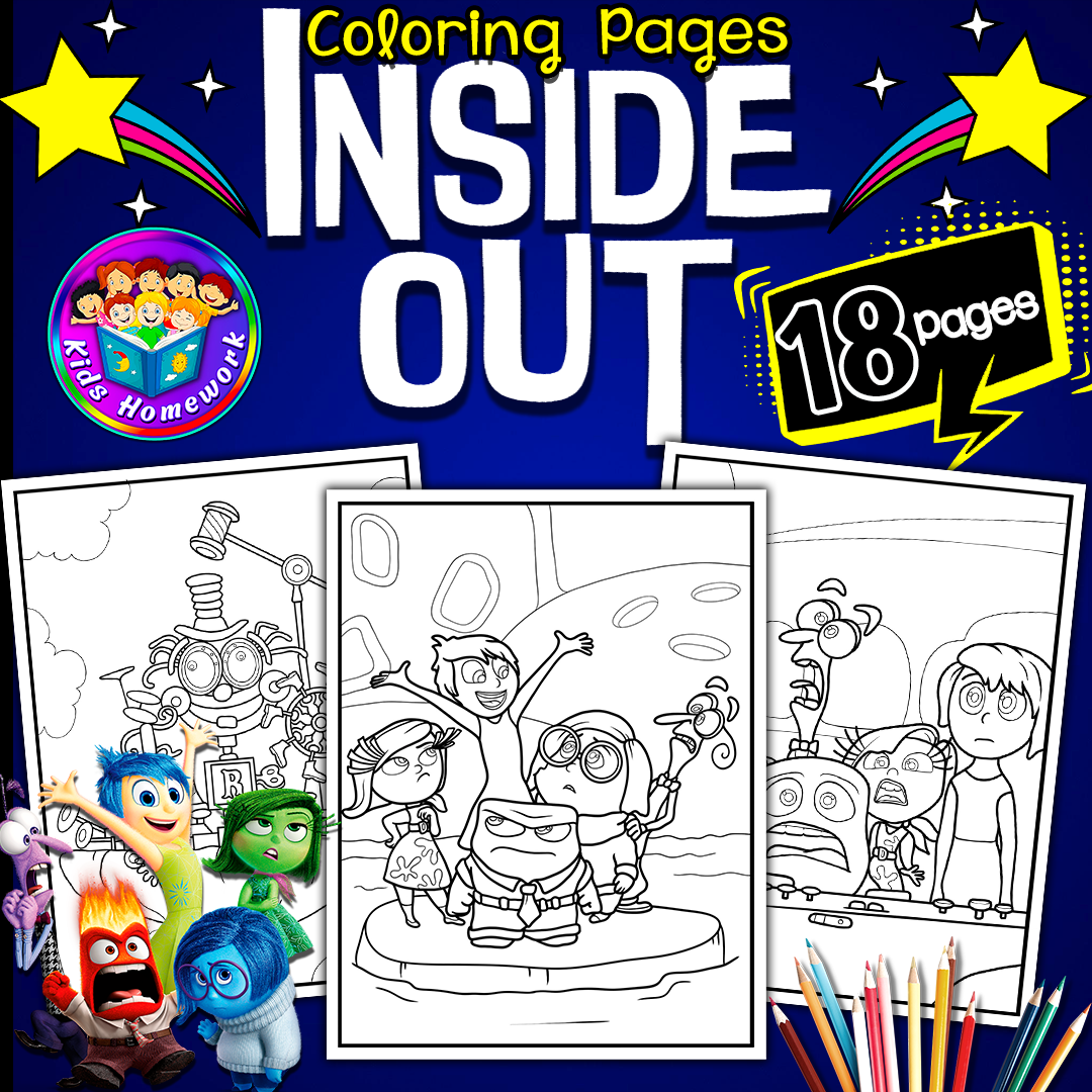 Inside out coloring pages for kids i fun cartoon characters coloring sheets teaching resources