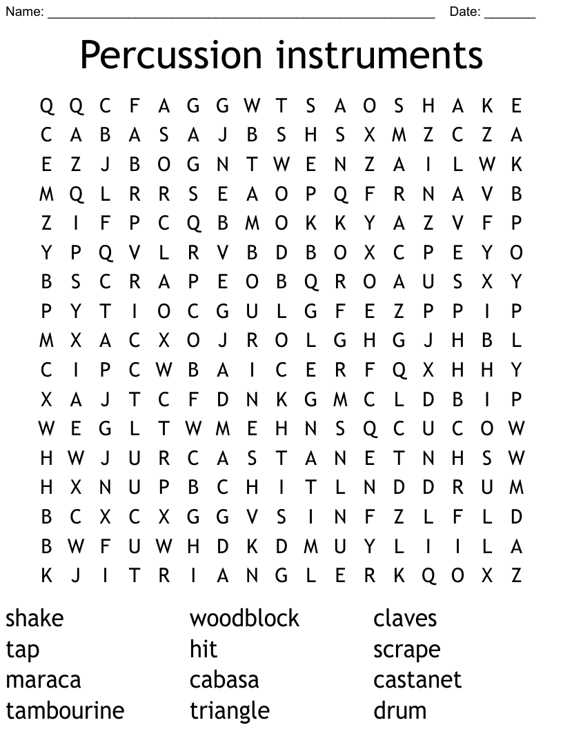 Percussion instruments word search