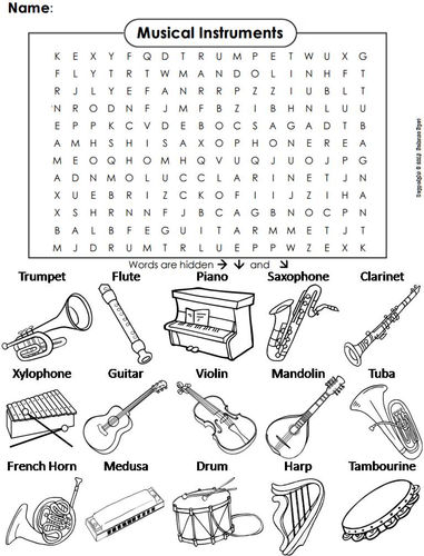 Musical instruments word search teaching resources