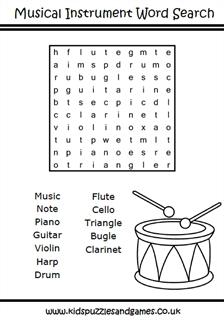 Musical instruments easy word search