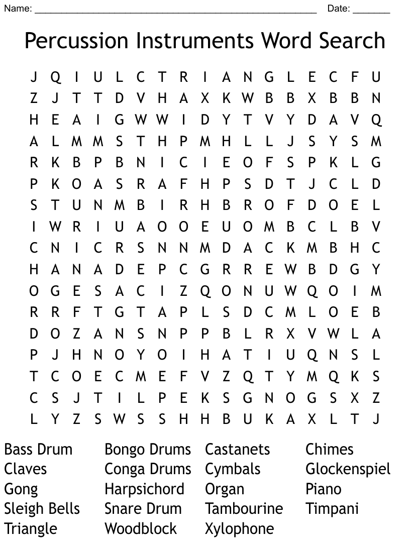 Percussion instruments word search