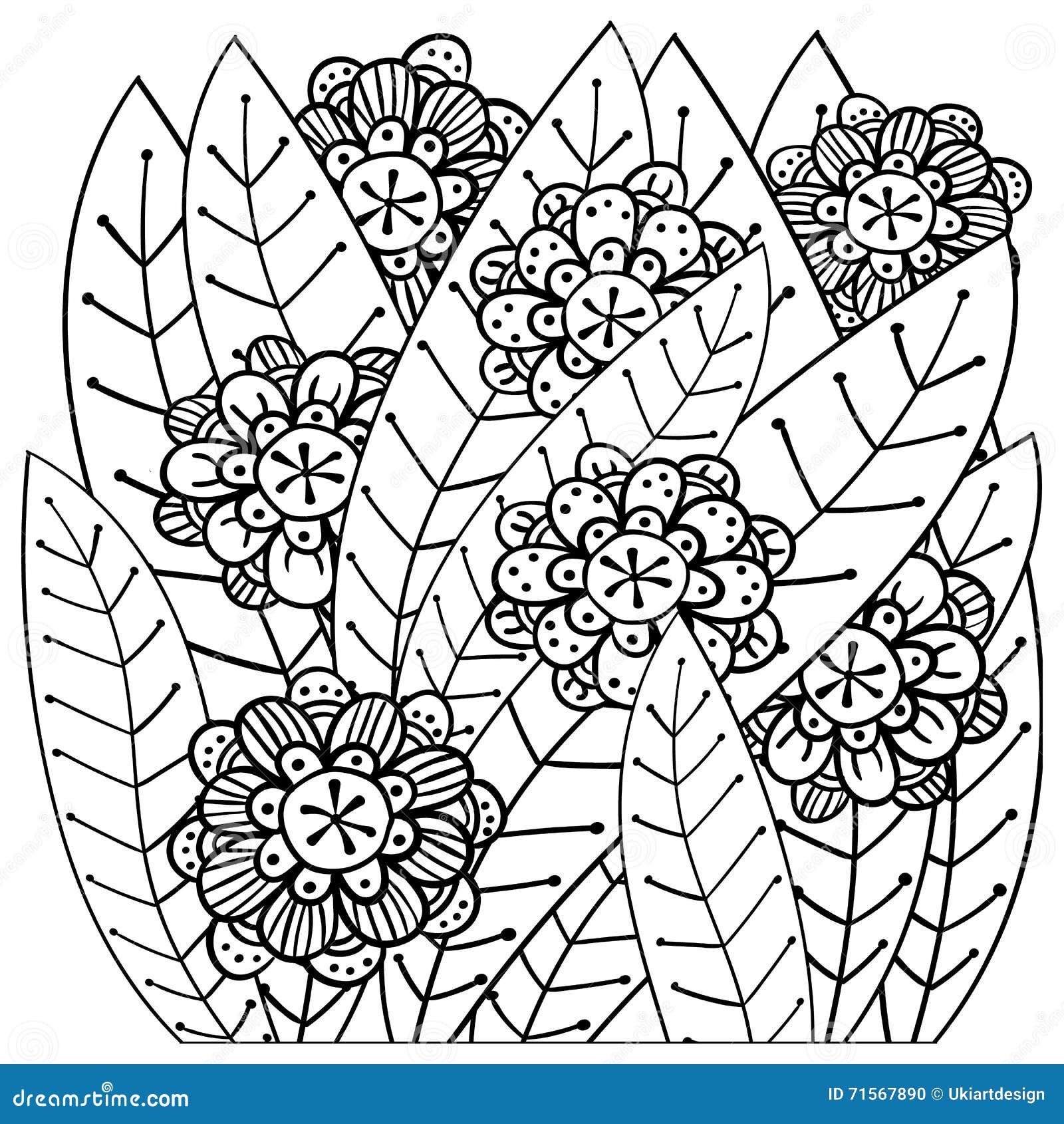 Whimsical garden adult coloring book page stock vector