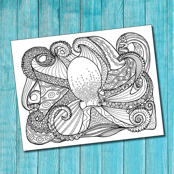 Under the sea intricate adult coloring pages octopus