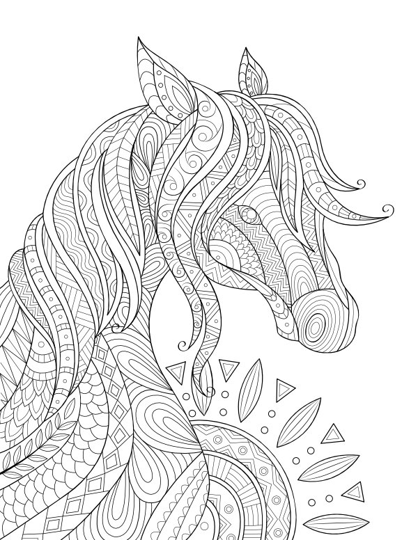 Printable intricate horse adult coloring page