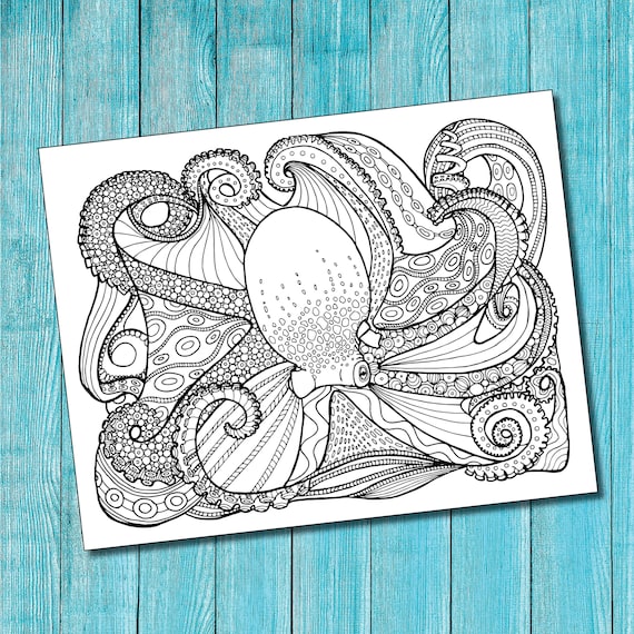 Under the sea intricate adult coloring pages octopus