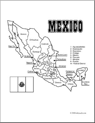 Clip art mexico map coloring page labeled i