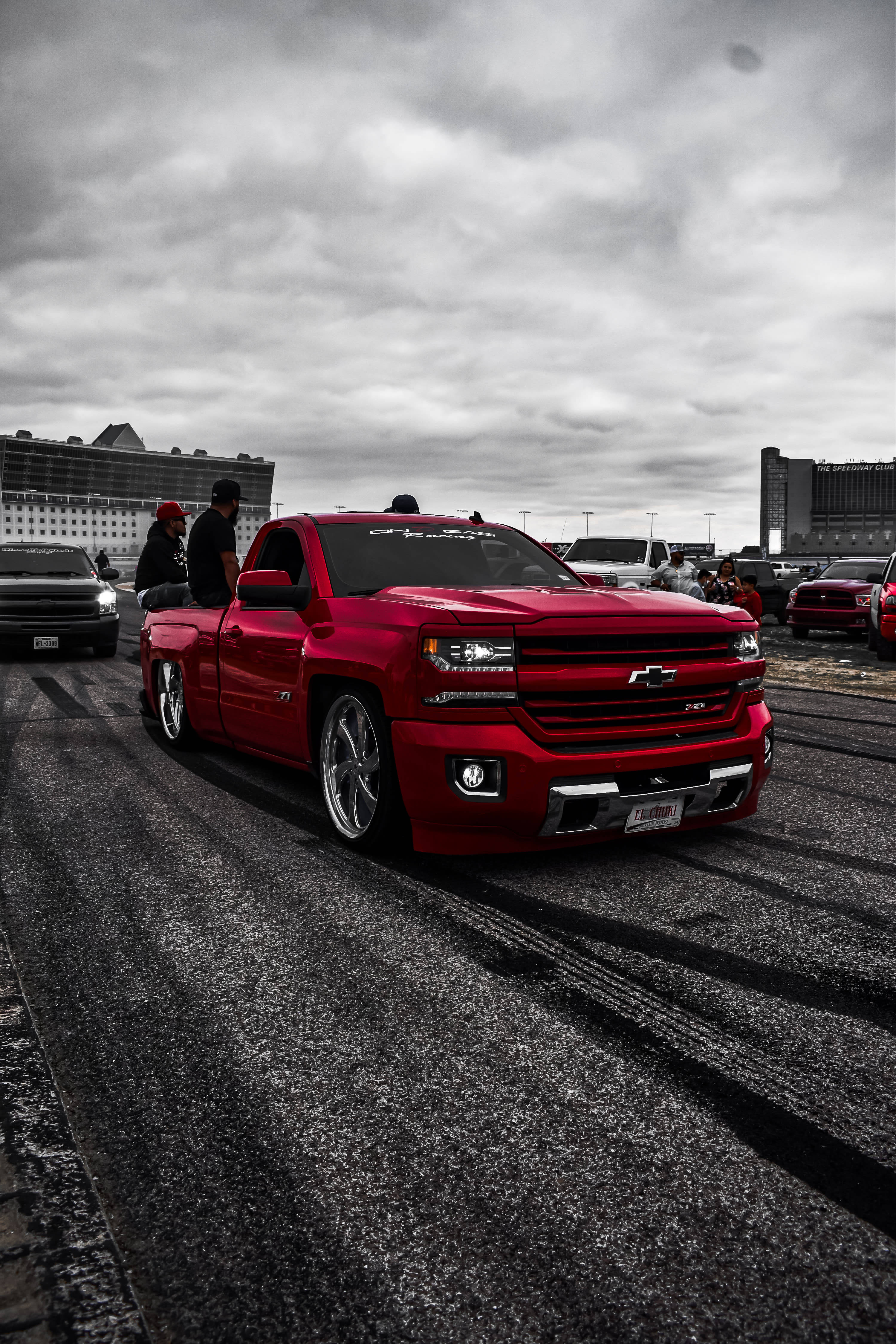 Download red chevy dropped truck wallpaper