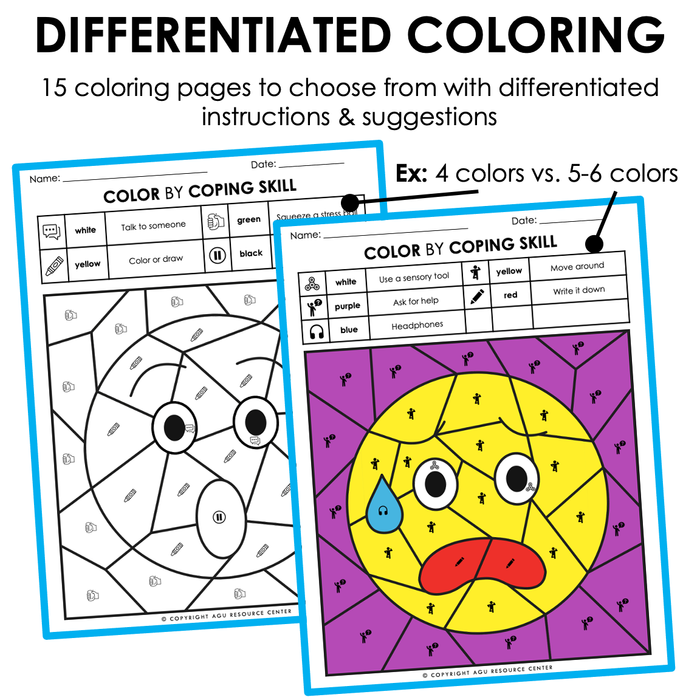 Emoji color by code coping skills activity â autism grown up