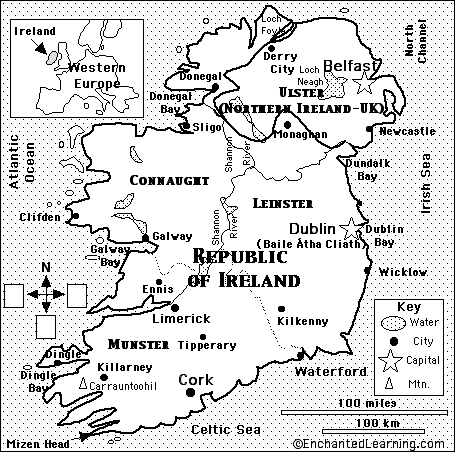 Ireland map coloring activity printout