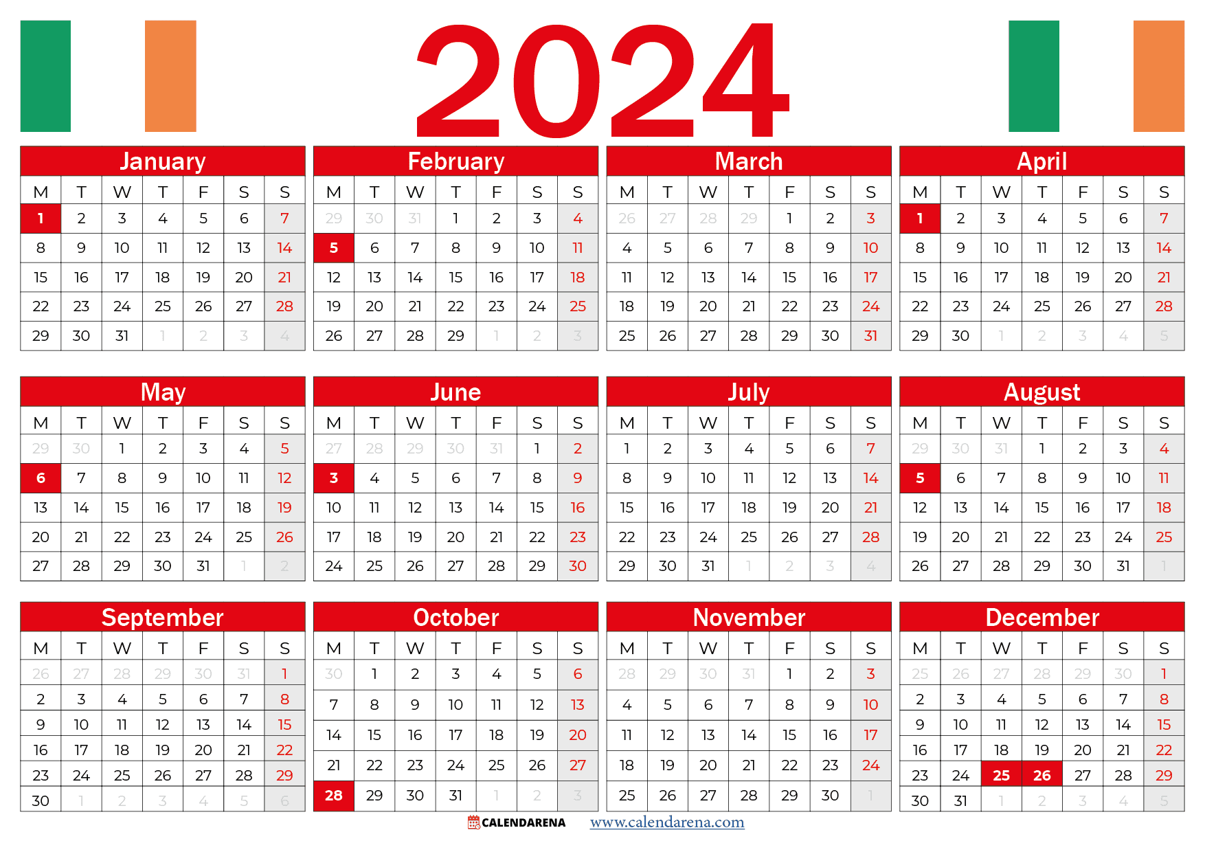 Calendar ireland with holidays and festivals