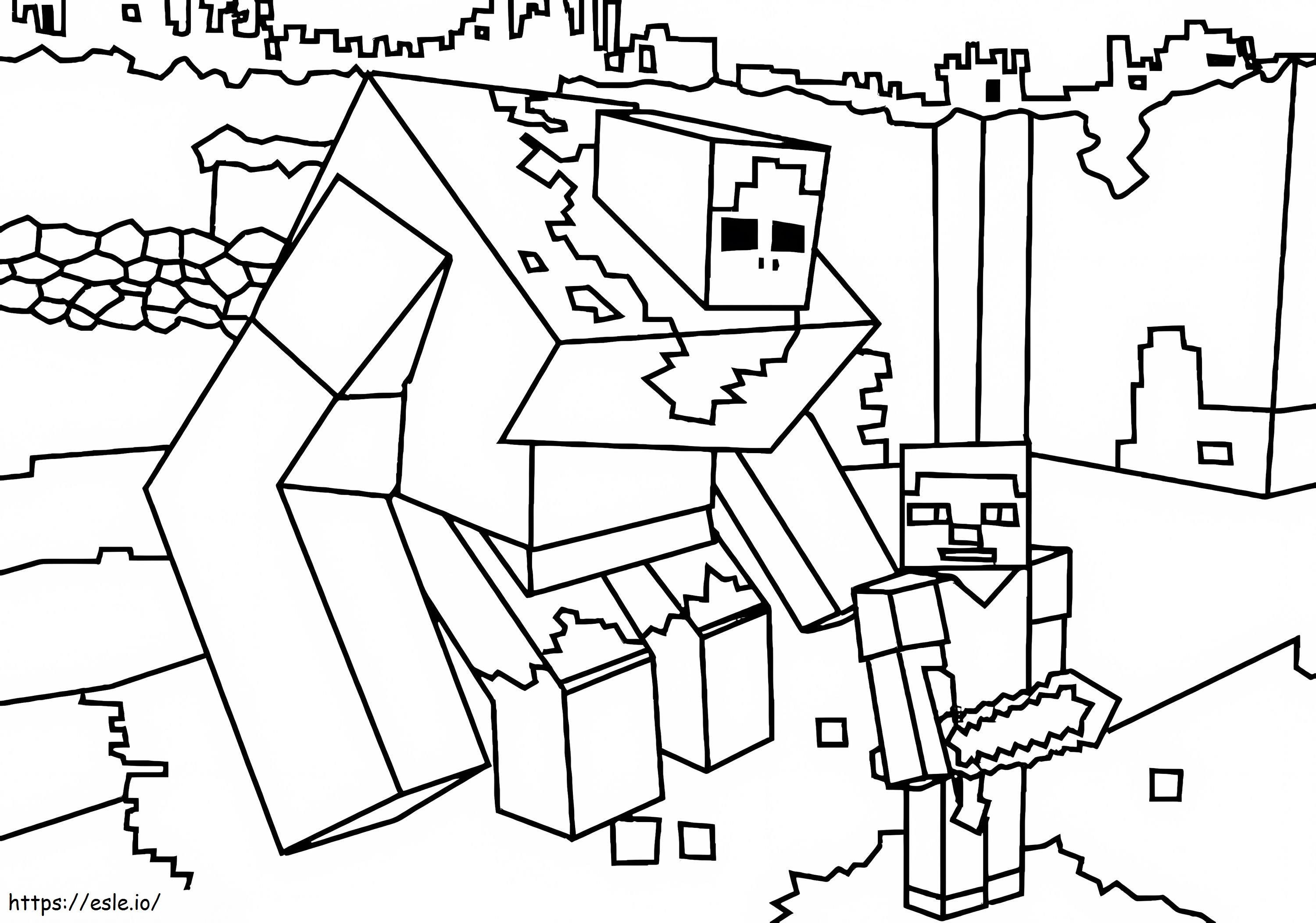 Iron golem zombie and steve coloring page