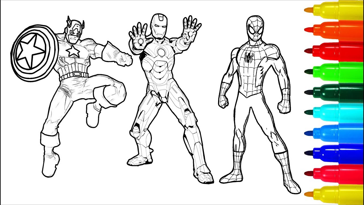 Spideran hulk iron an coloring pages colouring pages for kids with colored arkers