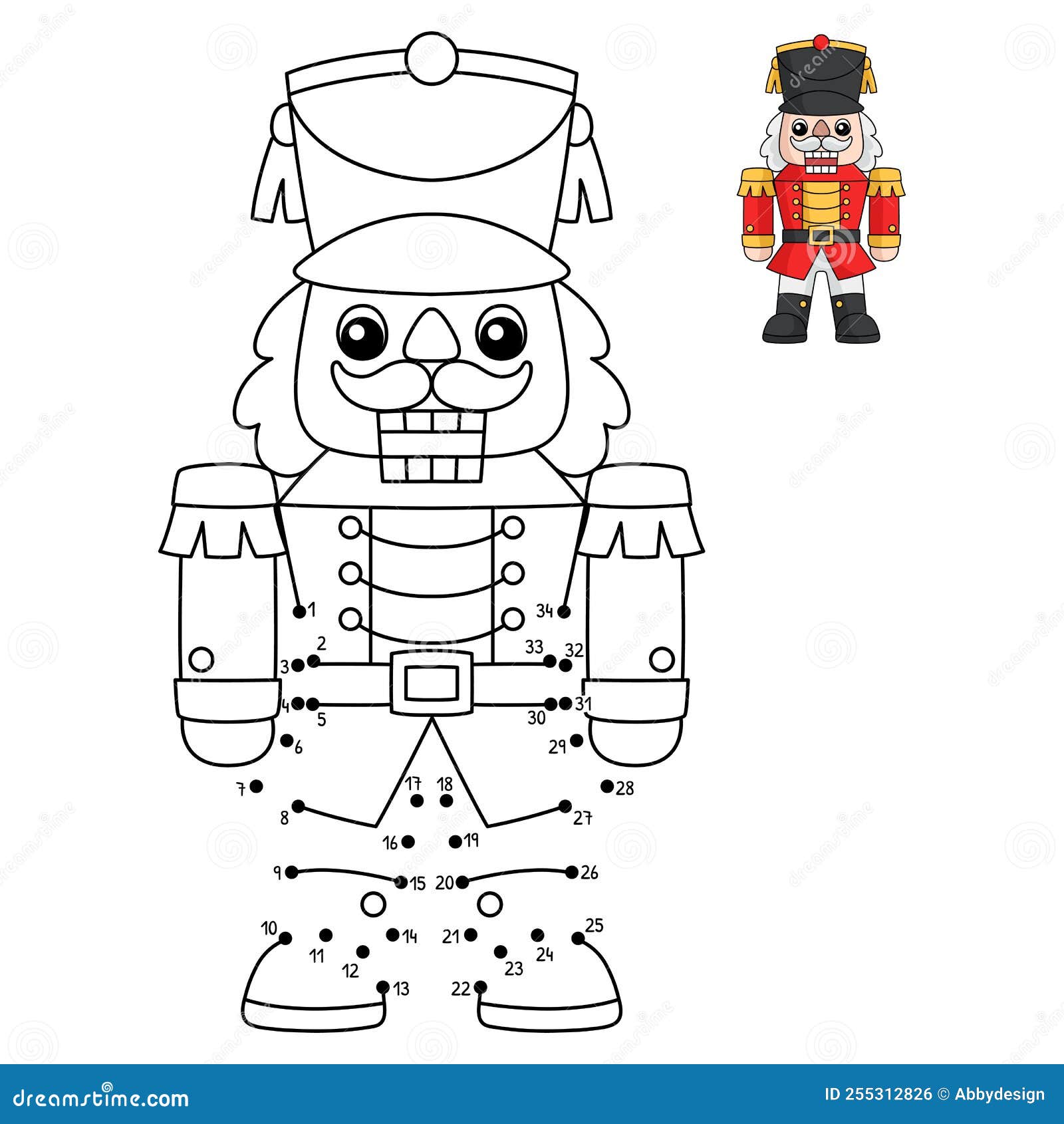 Dot to dot christmas nutcracker coloring page stock vector