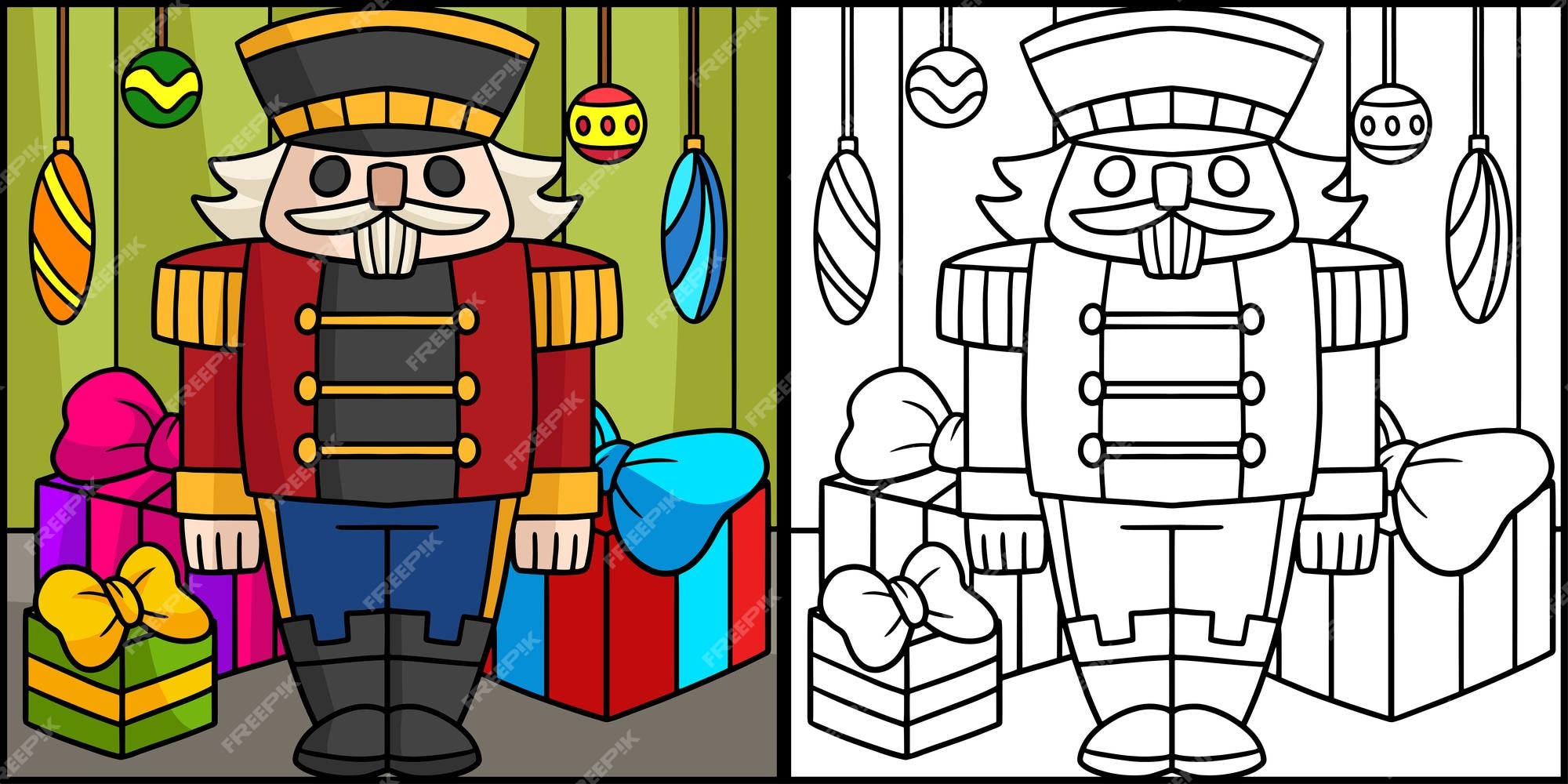 Premium vector nutcracker coloring page colored illustration