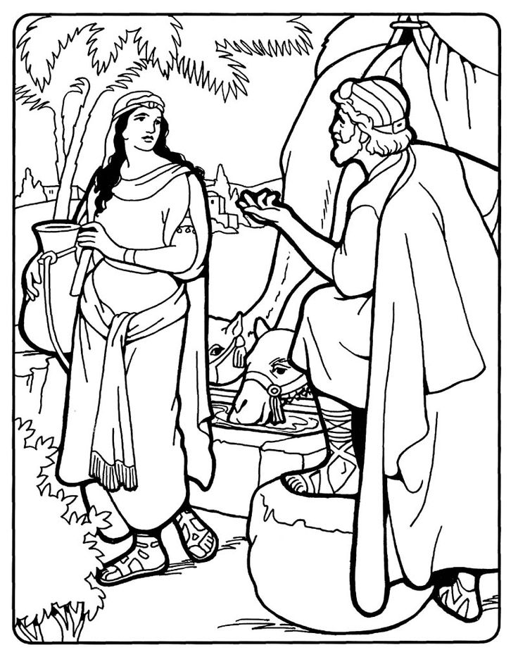 Rebekah and isaac rebekah at the well bible coloring page thediligentwoman bible coloring pages sunday school coloring pages bible coloring