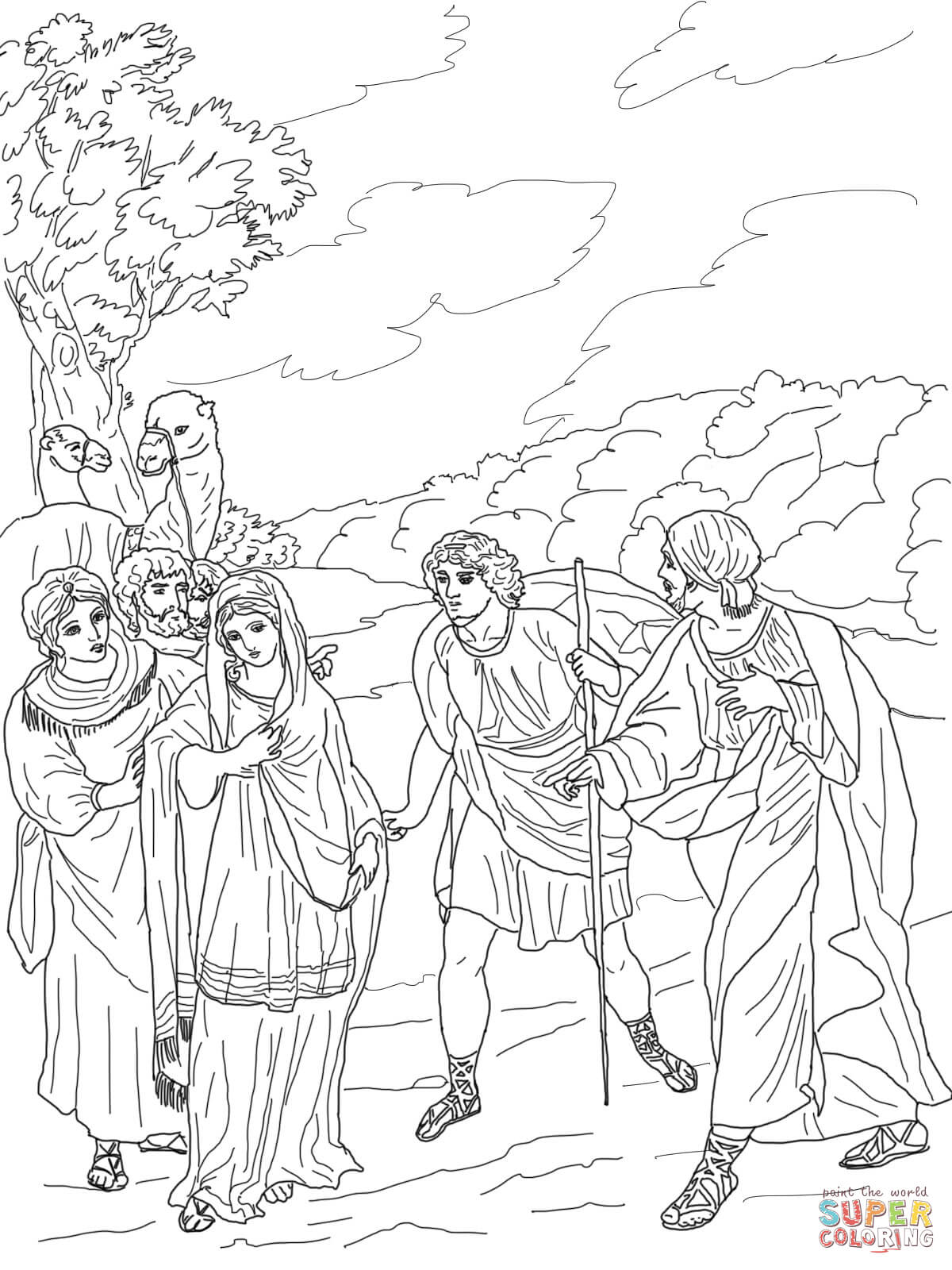 Isaac first meets rebekah coloring page free printable coloring pages