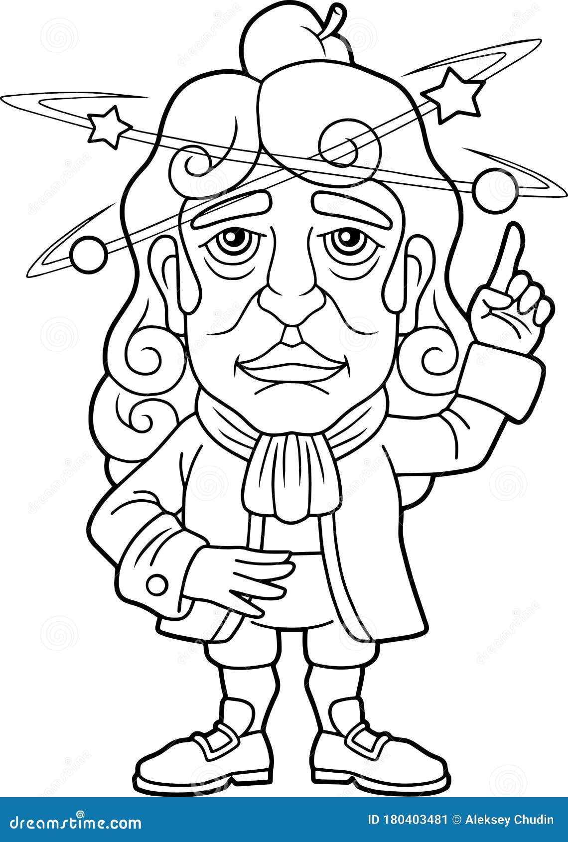 Scientist physicist isaac newton coloring book funny illustration stock vector
