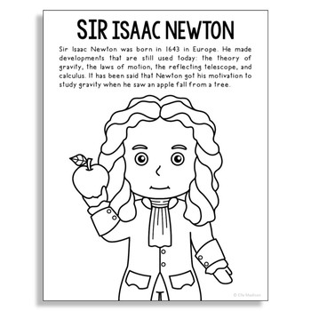 Sir isaac newton inventor coloring page poster craft stem worksheet activity