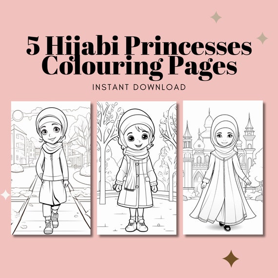 Hijabi princesses islamic colouring pages for kids printable pdf