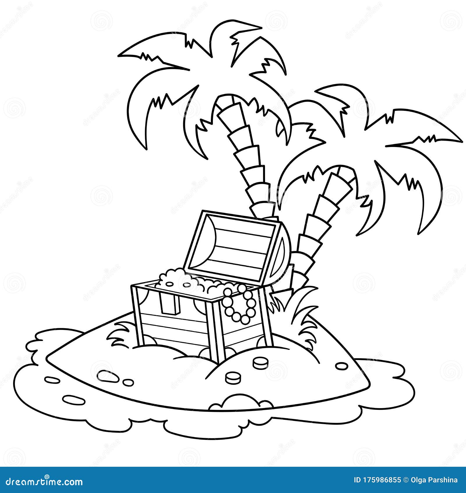 Coloring page outline of cartoon island of treasure coloring book for kids stock vector