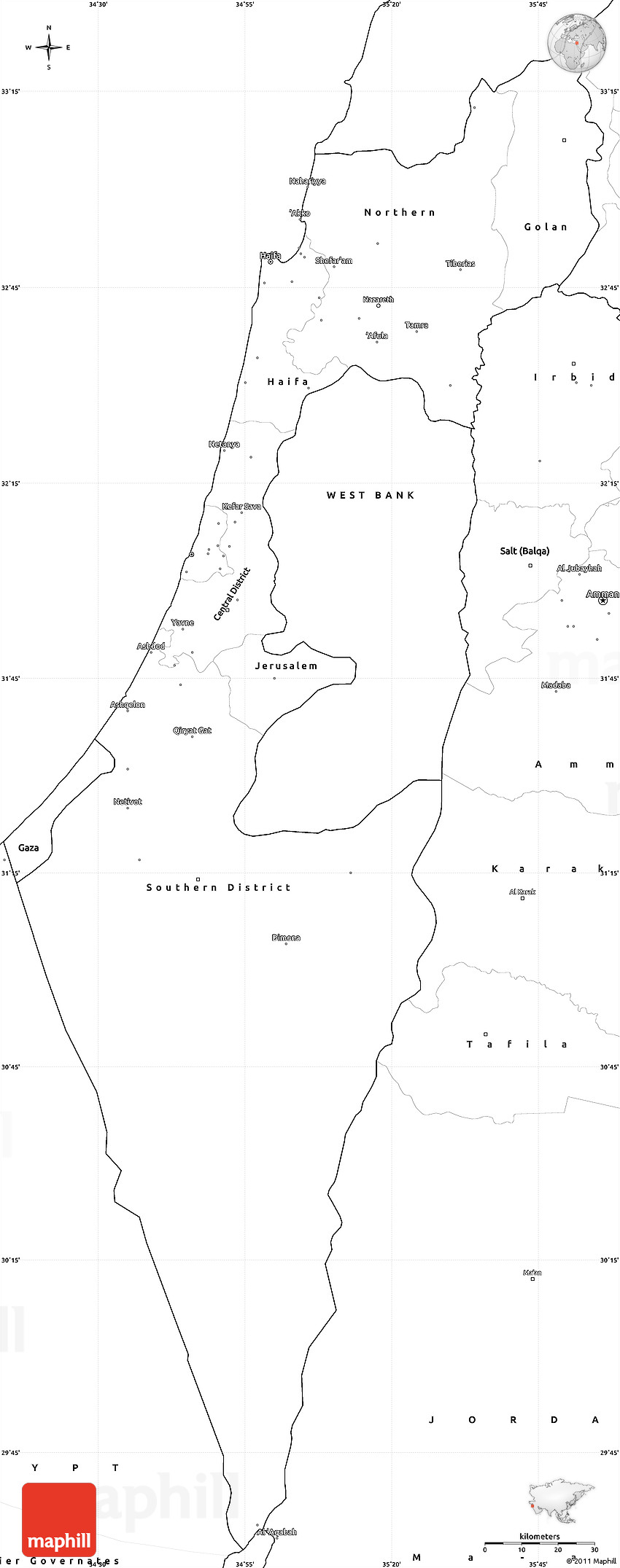 Blank simple map of israel