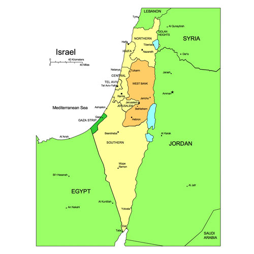 Israel map for powerpoint administrative districts capitals