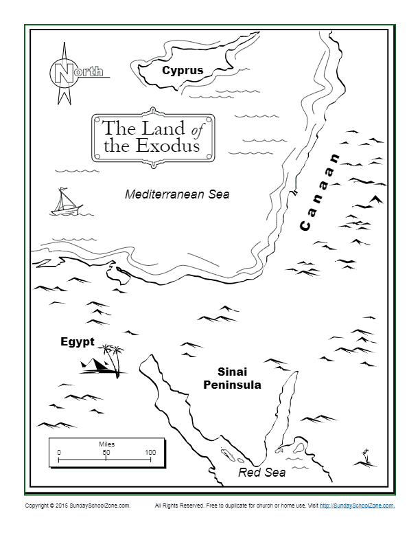 The land of the exodus bible coloring map