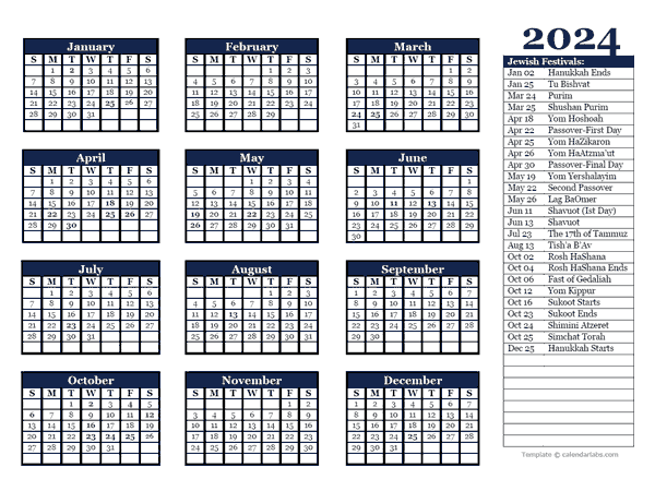 Jewish festivals calendar template