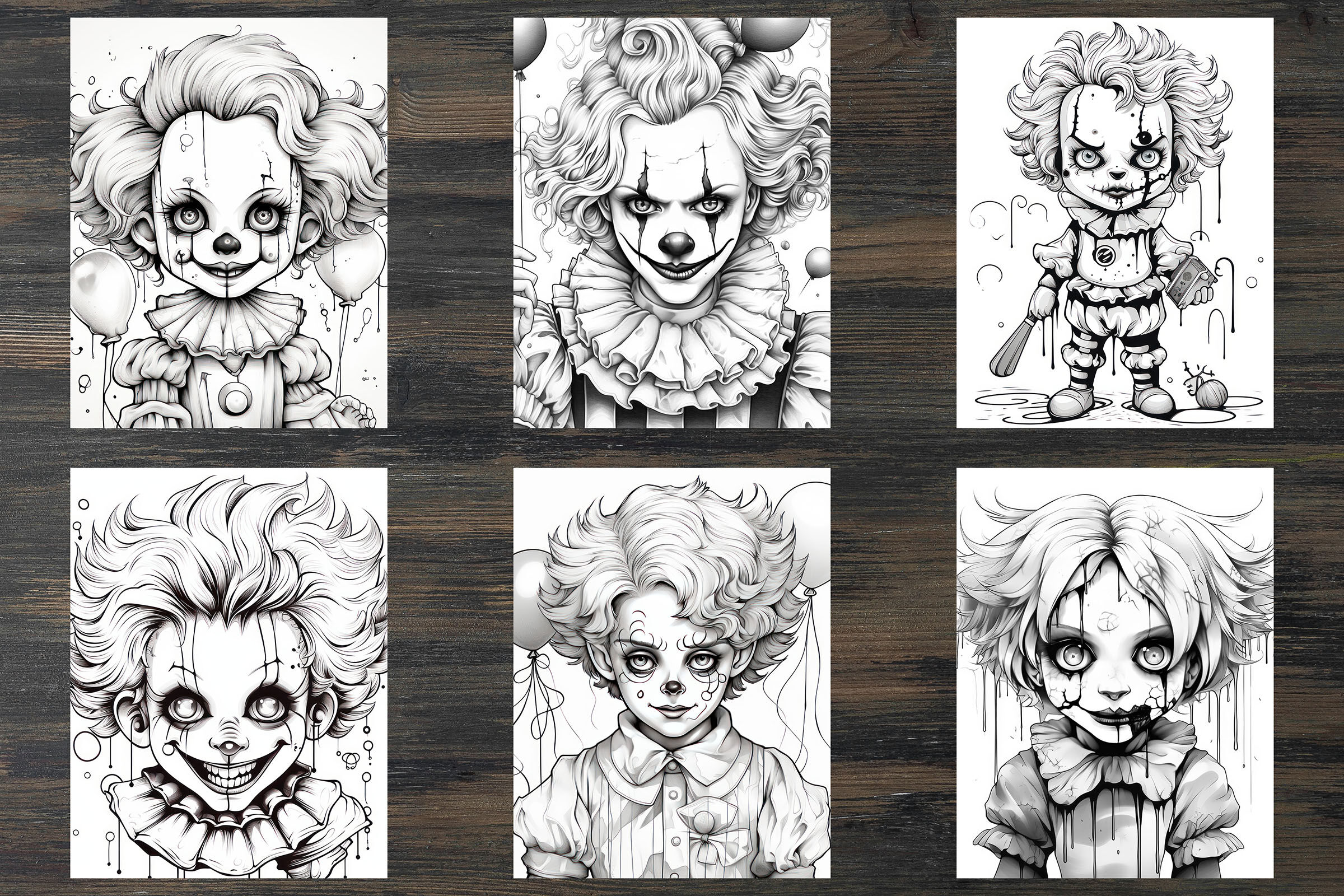 Little creepy clown coloring pages by north sea studio