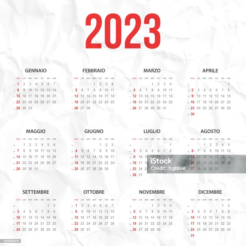 Italian calendar on white crumpled background stock illustration