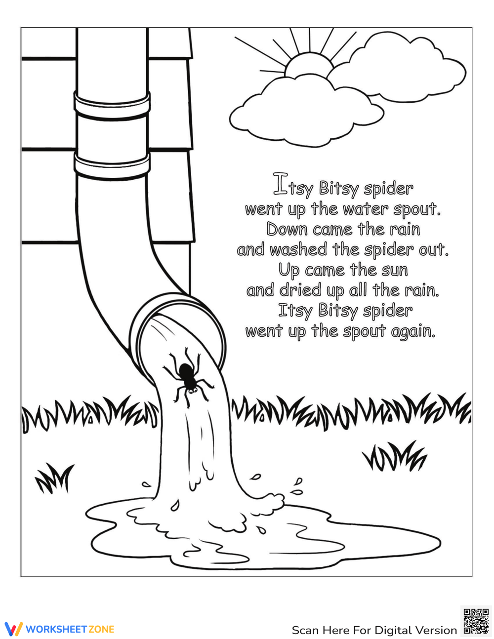 The itsy bitsy spider rhyme coloring page worksheet