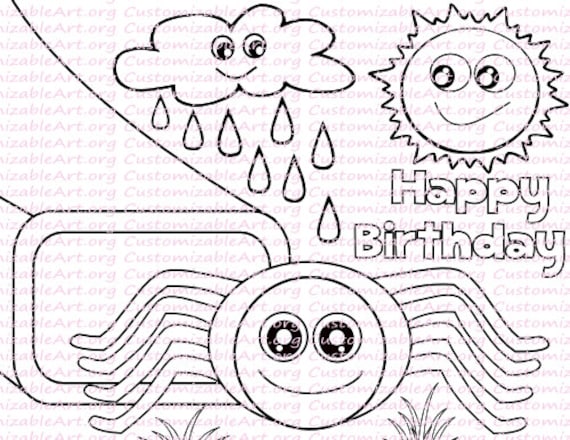 Itsy bitsy spider birthday party favor nursery rhyme coloring page birthday activity sheet printable nursery rhyme song coloring digital pdf