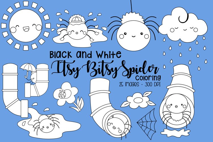 Black and white coloring itsy bitsy spider