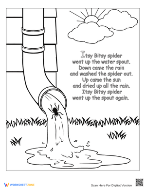 The itsy bitsy spider rhyme coloring page worksheet