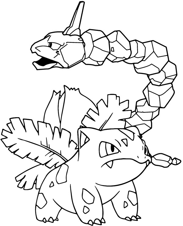 Ivysaur and onix coloring page to print