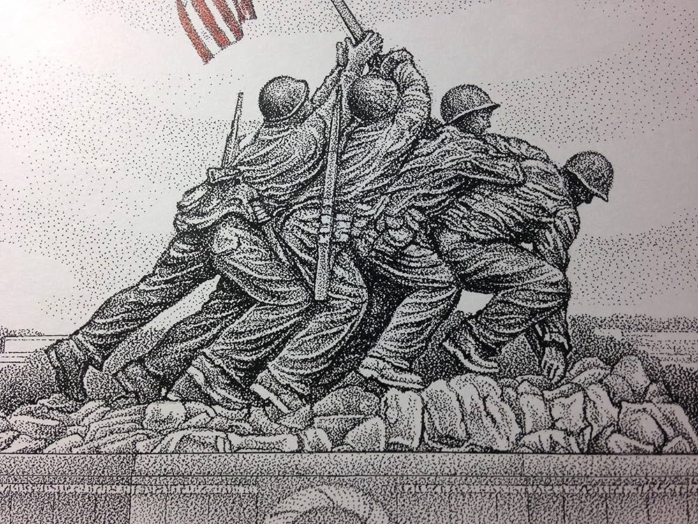 Marine corps war memorial iwo jima flag raising x signednumbered print handmade products