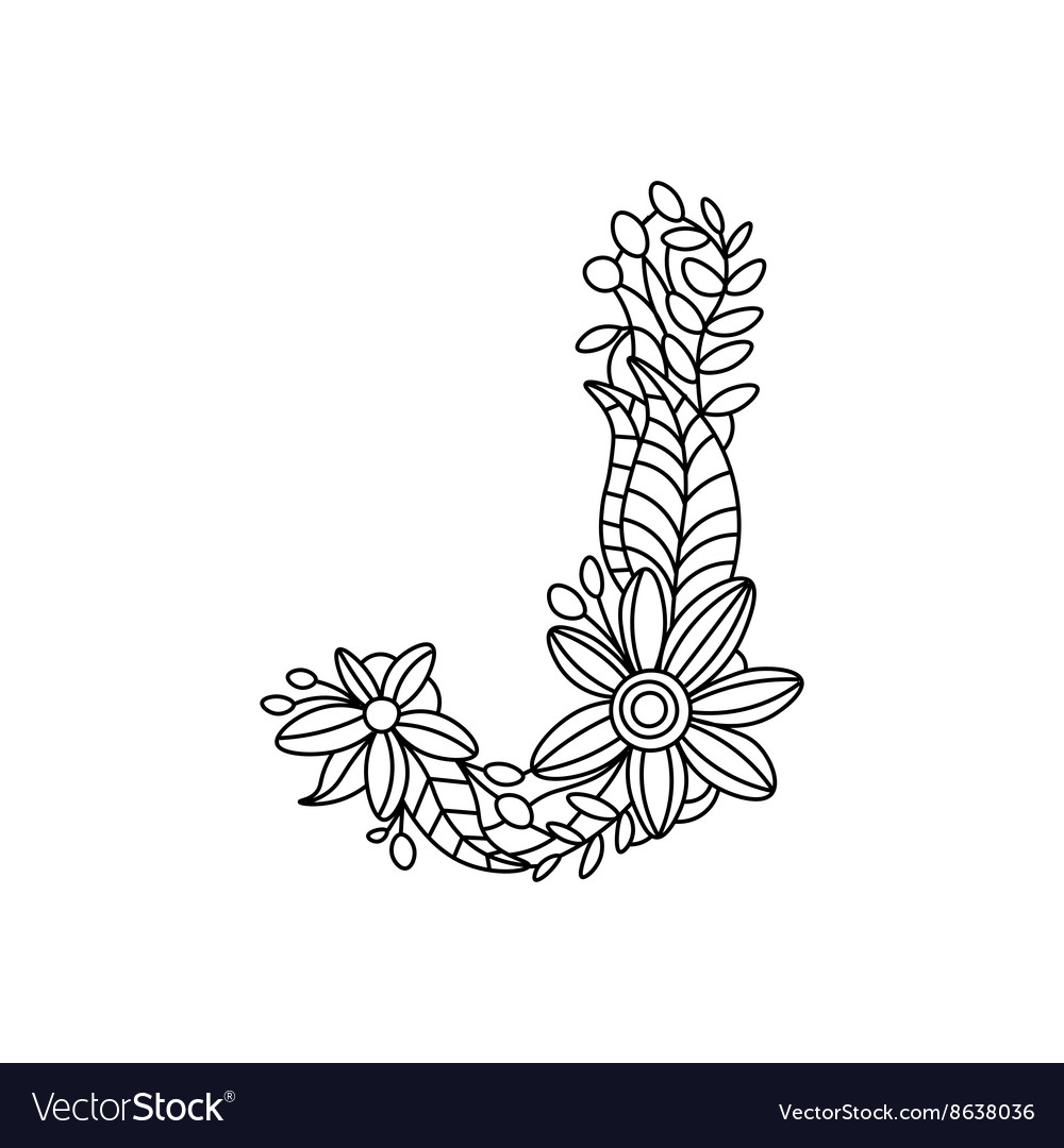 Letter j coloring book for adults royalty free vector image