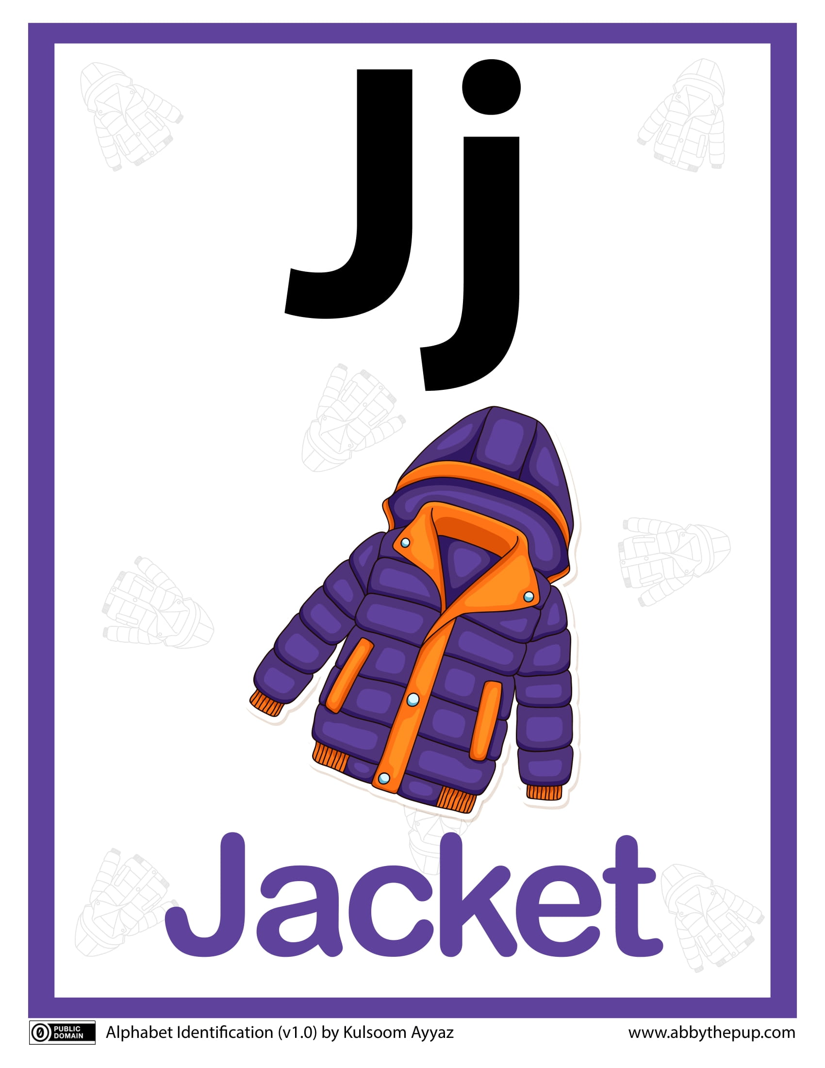 J is for jacket alphabet flashcard free printable papercraft templates