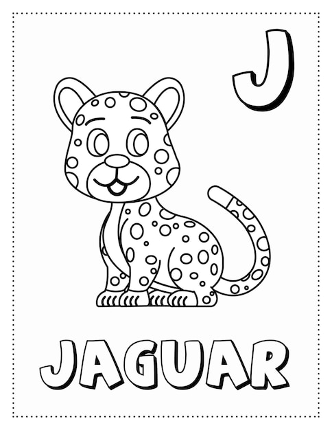 Premium vector letter j is for jaguar coloring page coloring book letter animals for kids