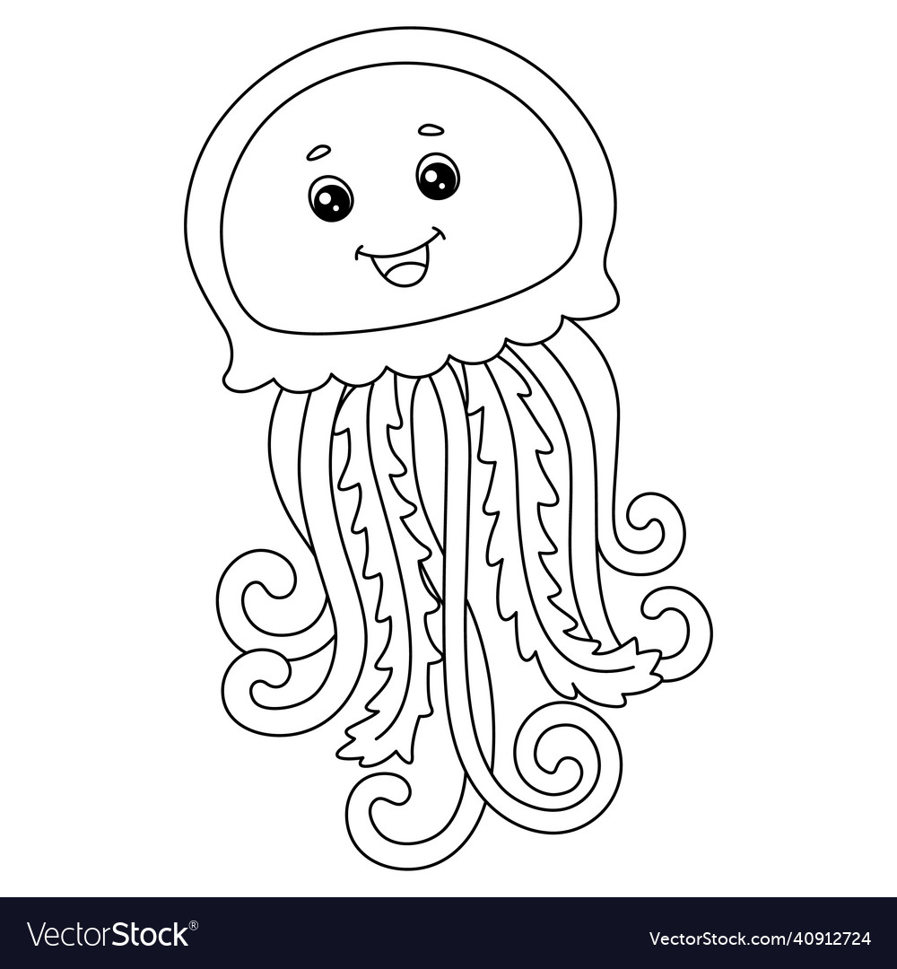 Jellyfish coloring page isolated for kids vector image