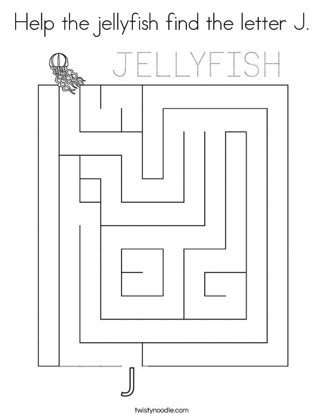 Help the jellyfish find the letter j coloring page