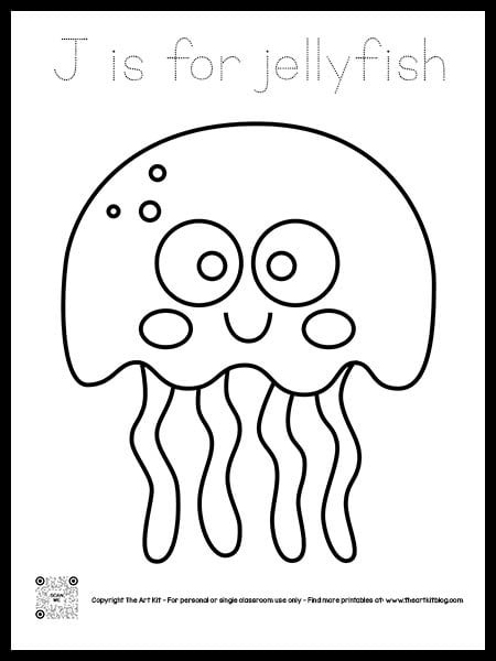 Letter j is for jellyfish coloring pages â dotted font â the art kit