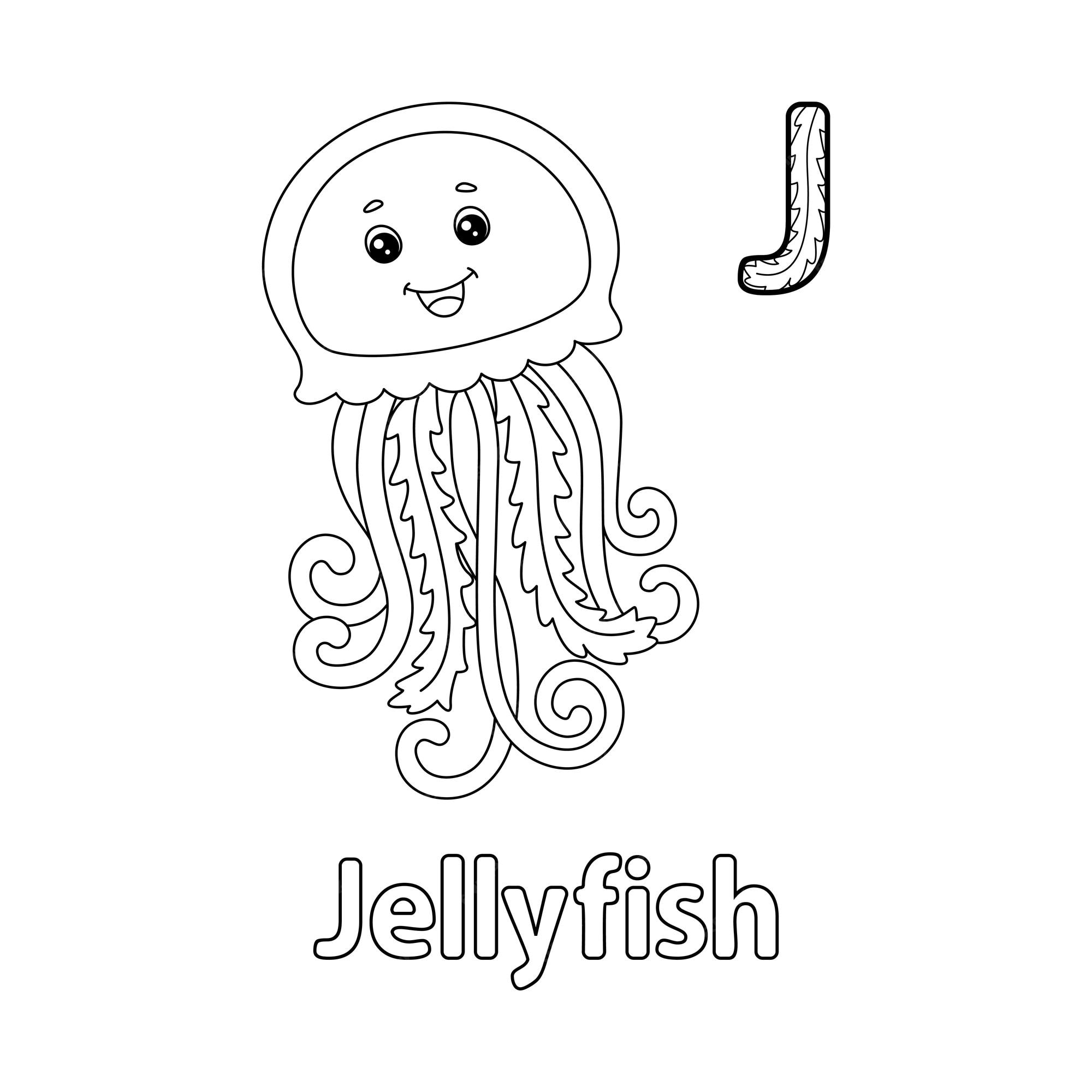 Premium vector jellyfish alphabet abc coloring page j