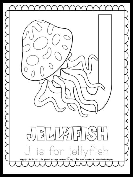 Free letter j is for jellyfish coloring page printable â the art kit