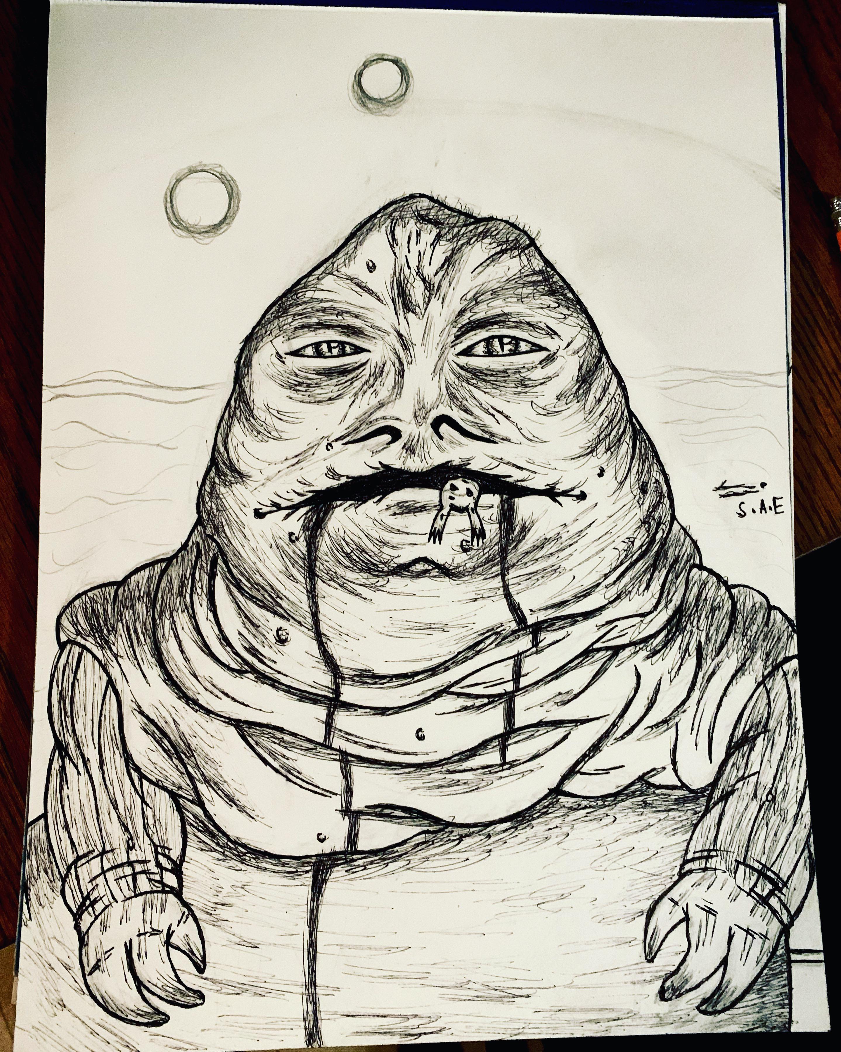 Hey everyone hows my drawing of jabba the hutt should i color it rstarwarseu