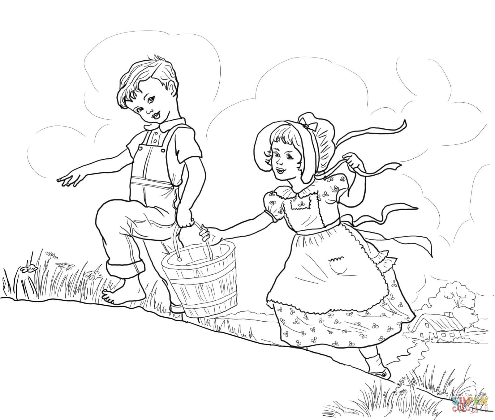 Jack and jill nursery rhyme coloring page free printable coloring pages