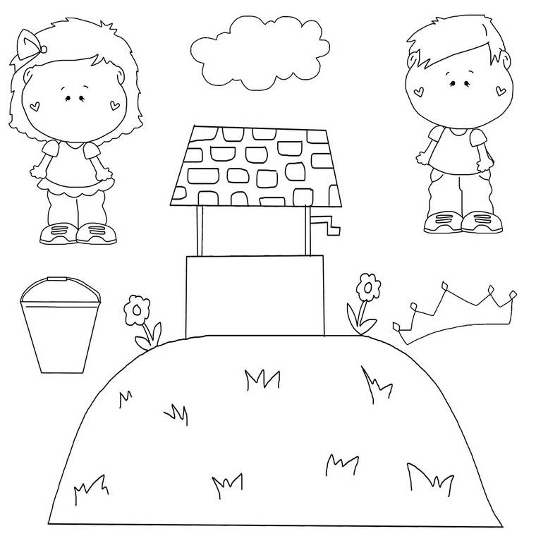 Jack and jill illustrations to print â line art nursery rhyme