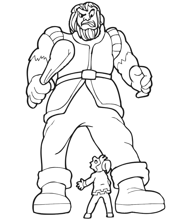 Jack and the beanstalk coloring page jack facing giant